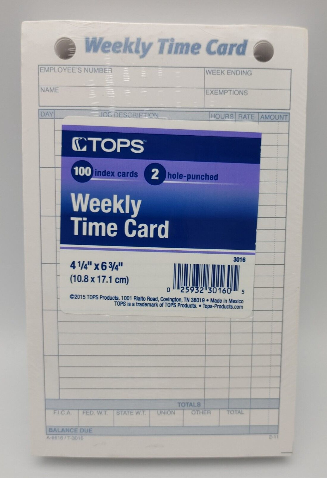 TOPS Employee Weekly Time Card 100 Pack 2 Hole Punched 4 1/4″ X 6 3/4″