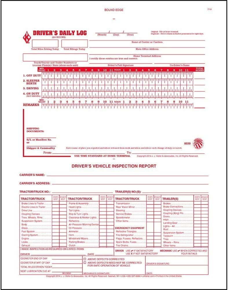 J. J. & Inc. 2-In-1 Driver Daily Log 10-Pk. Detailed Driver