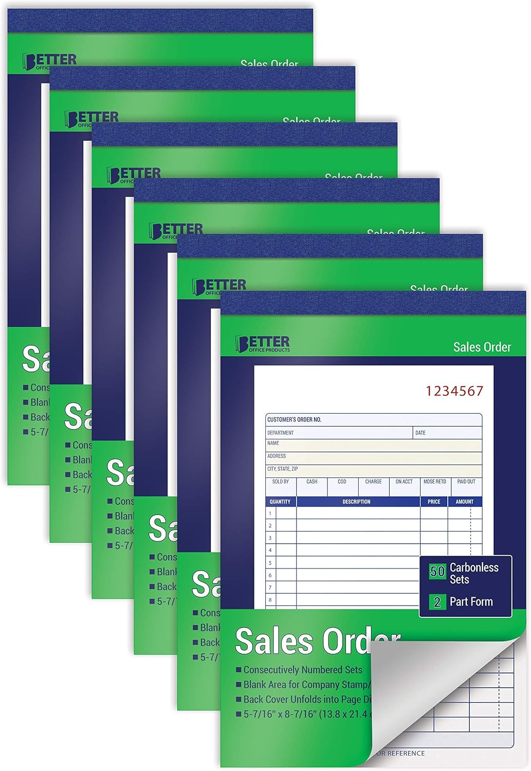 Sales Order Book, 6 Pack Sales Order Book 2 Part Carbonless, 5-7/16 X 8-7/16, 50