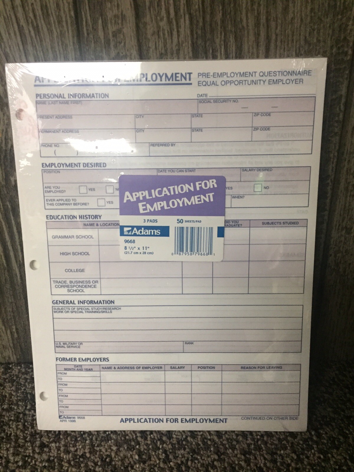 Application For Employment Pads, Pack Of 3
