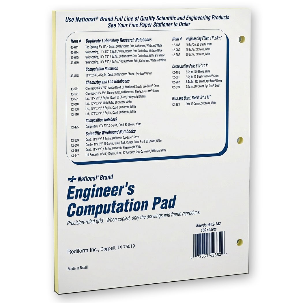 National Brand 42-382 Engineer’s Computation Pad, 100 Sheets, 8.5 x 11″