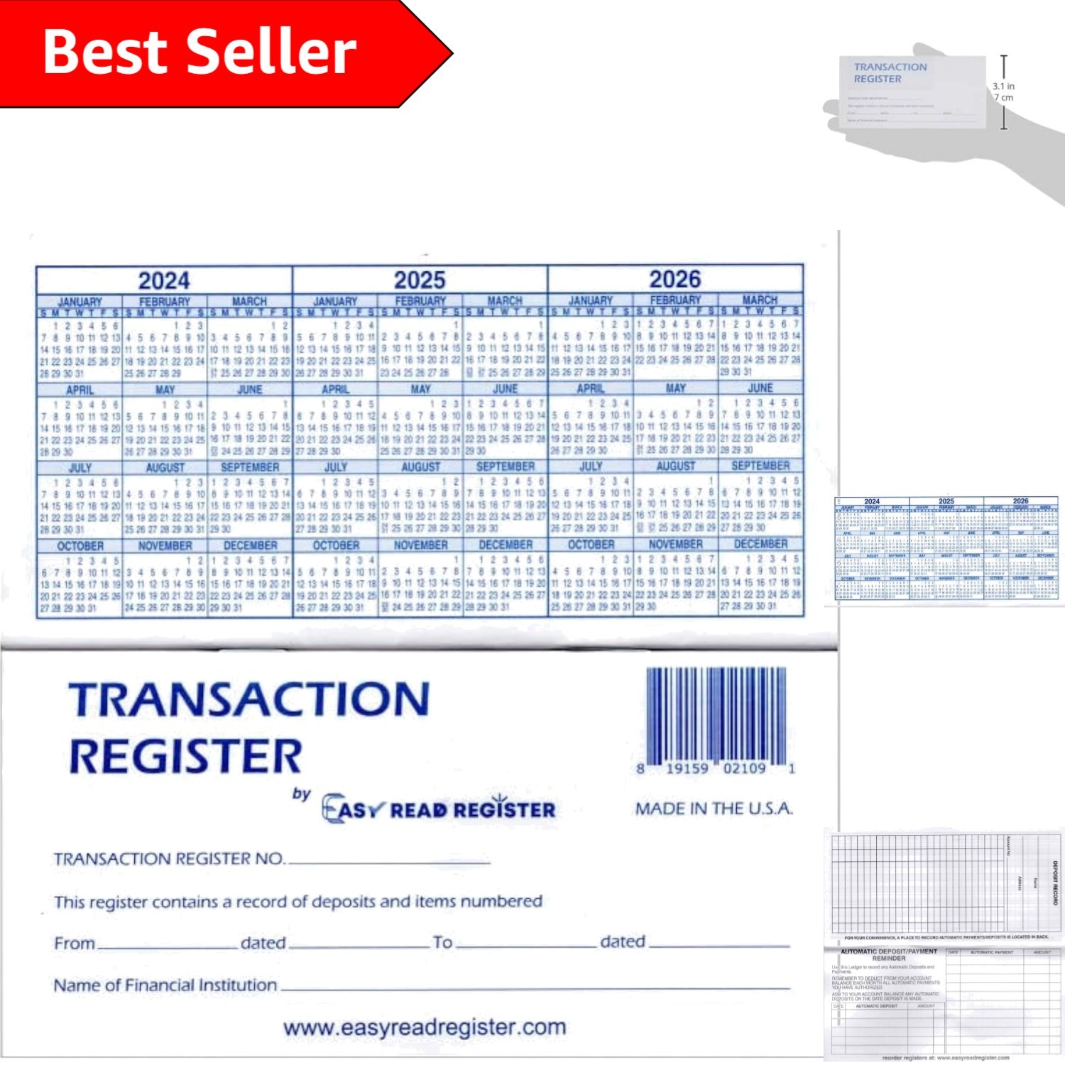 Checkbook Transaction Registers 2016-2017-2018 Calendars, Pack of 5