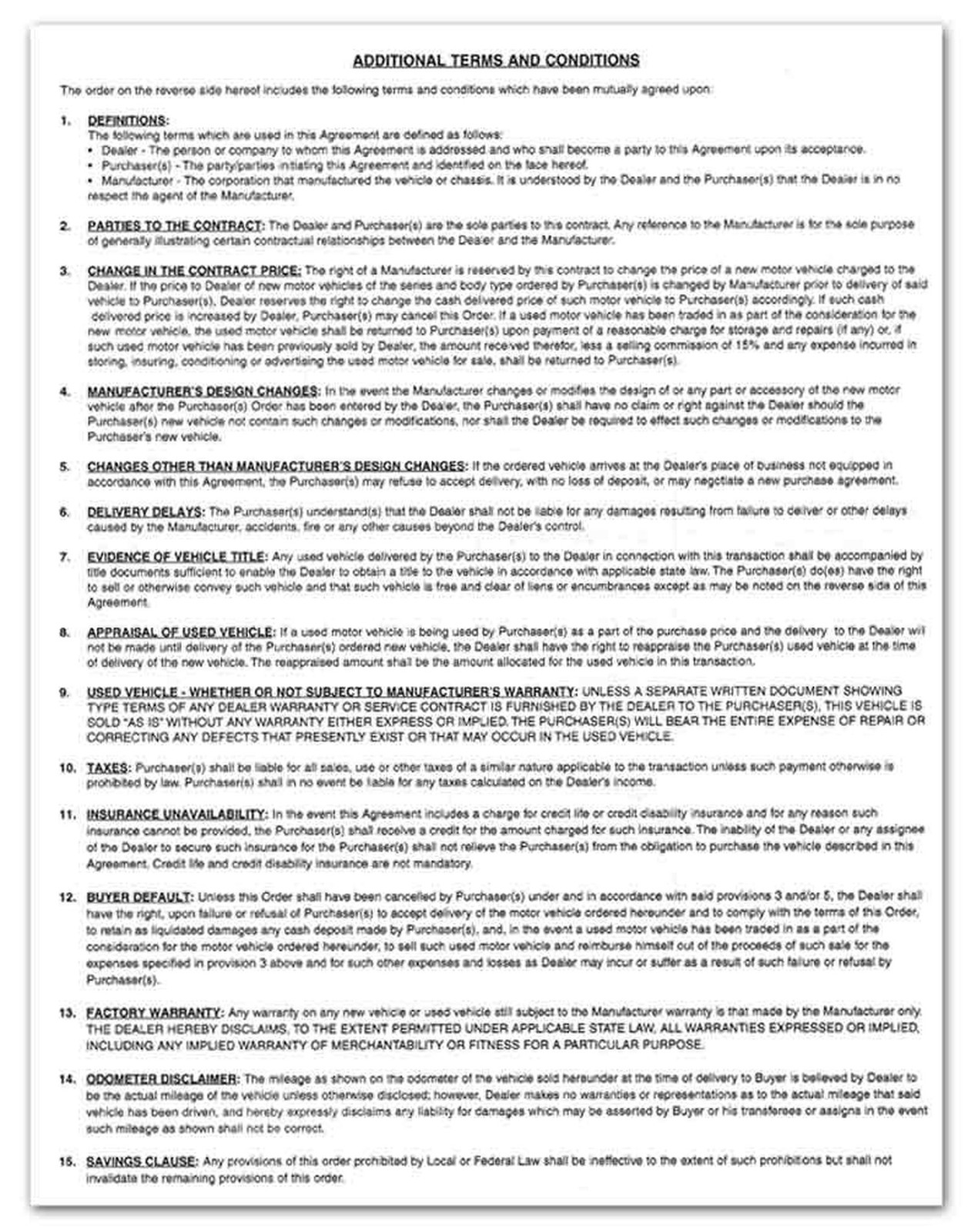 Vehicle Purchase Agreement Forms (2-Part) (100 per pack)