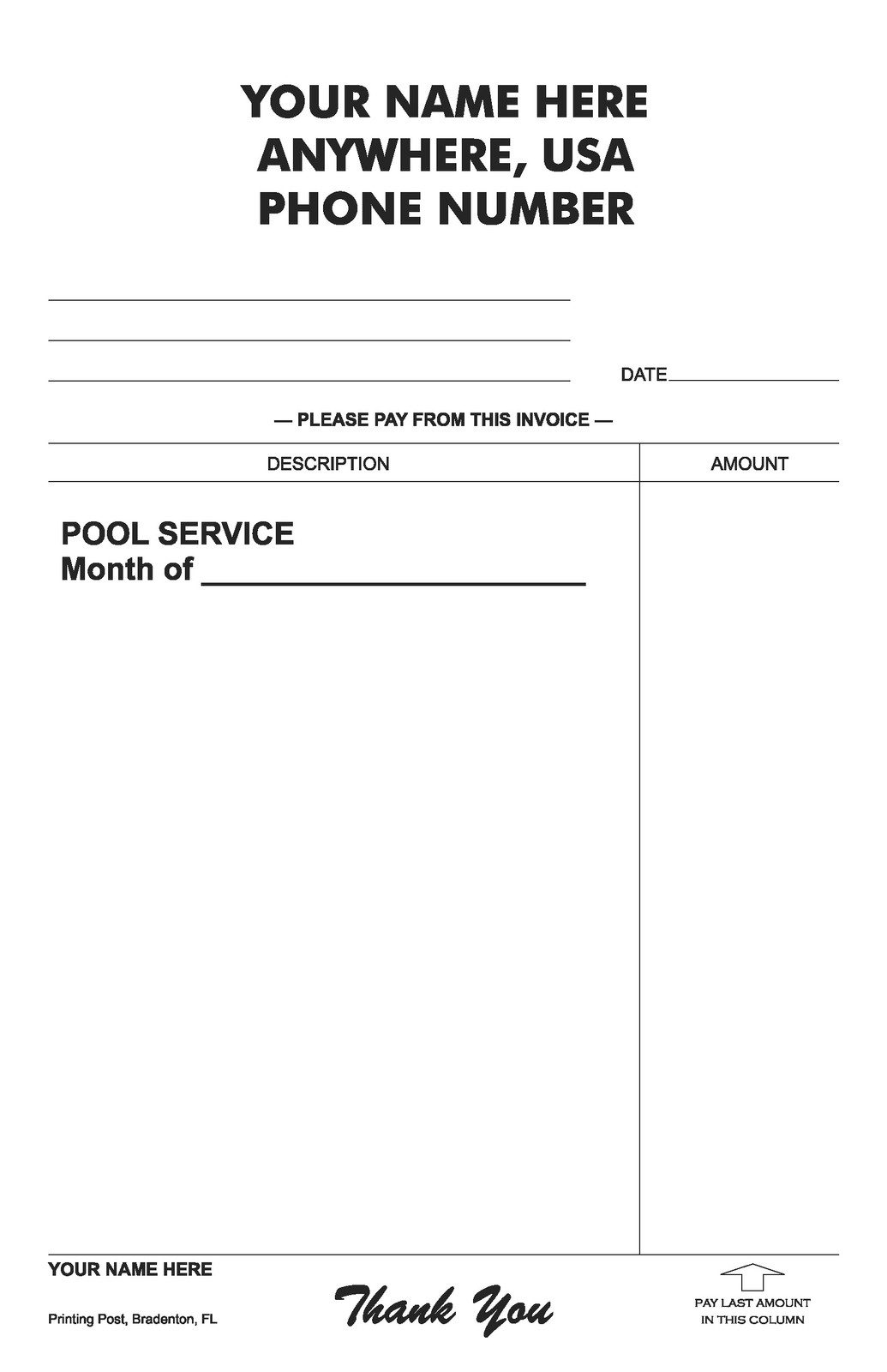 250 POOL SERVICE INVOICES 2-part Carbonless NCR Forms