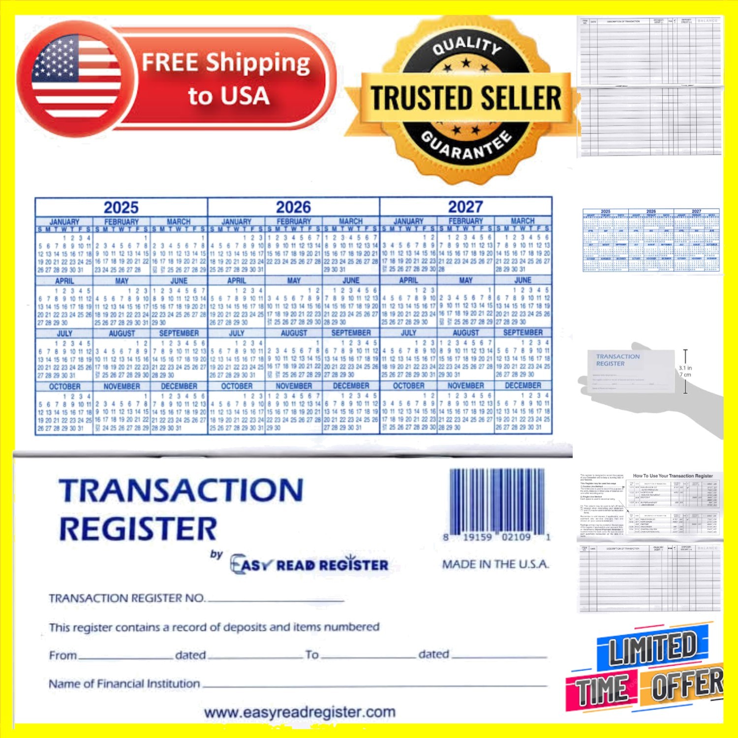12-Pack Check Registers for Easy Transaction Management & 2025 Calendars