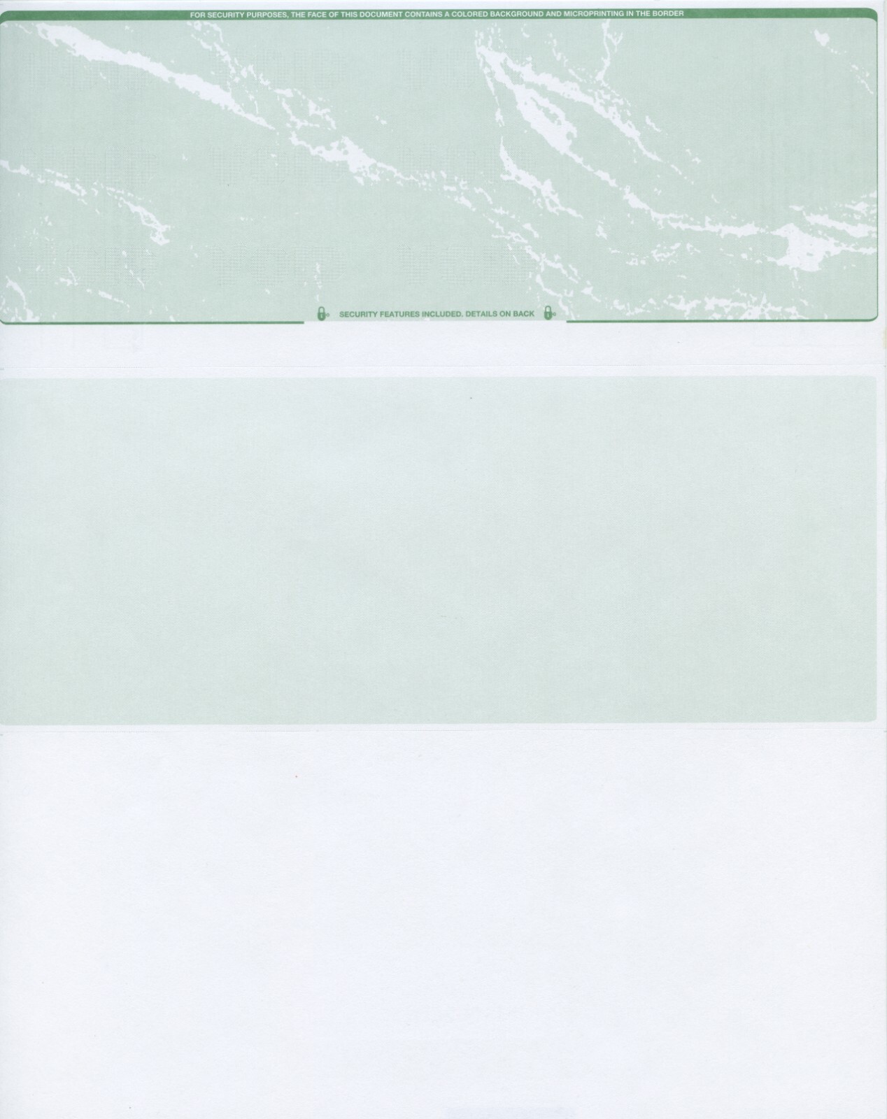 25 Blank Check Stock Paper – Check on Top – Green Marble