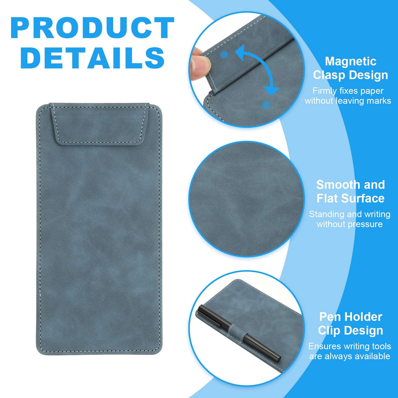 2 Pack Mini Clipboard 8″ x 4″ Leather Small Clipboard with Pen Holder (Blue),