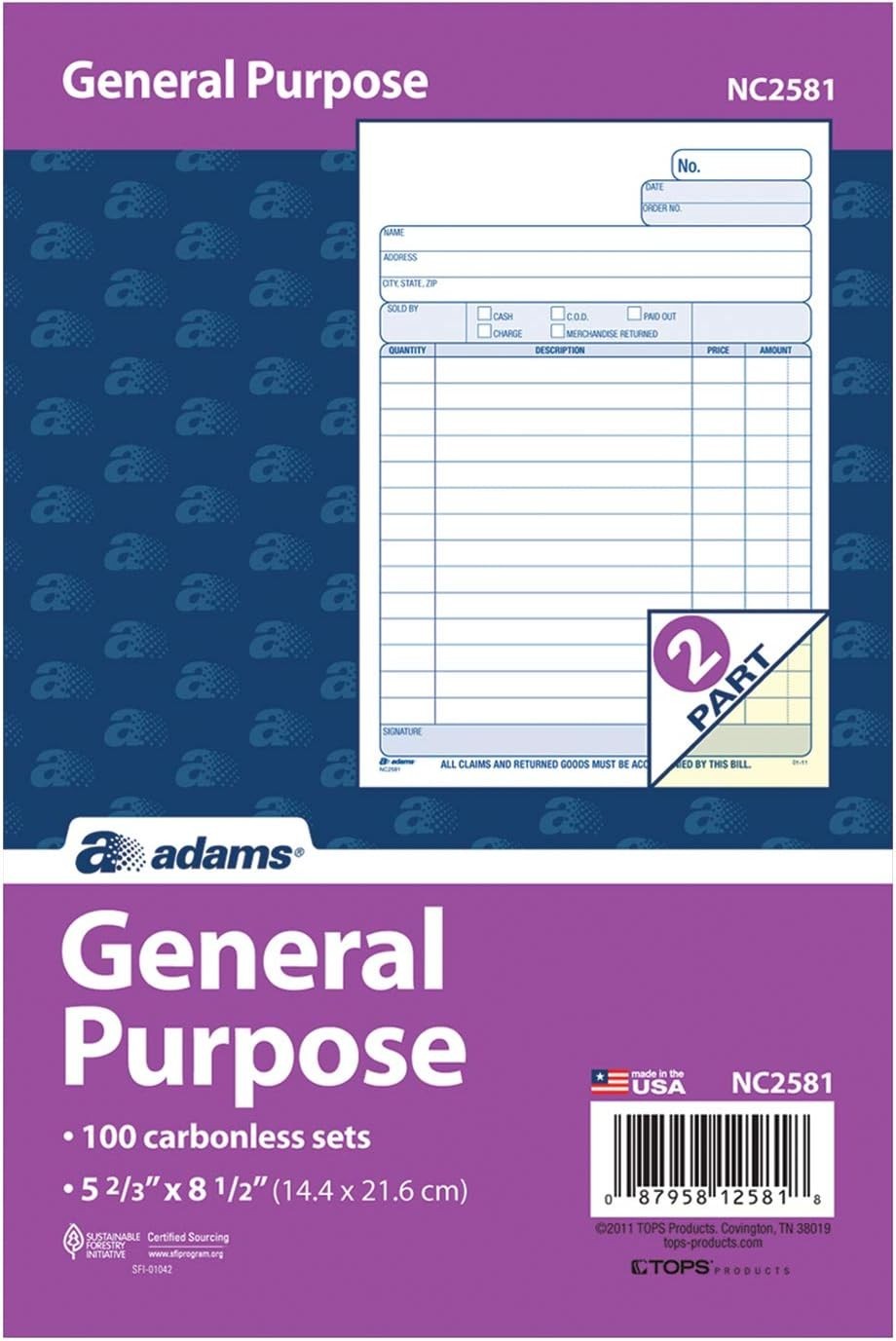 2-Part Carbonless Business Form Sets 5.67×8.5 White/Canary 100 Sets USA Made