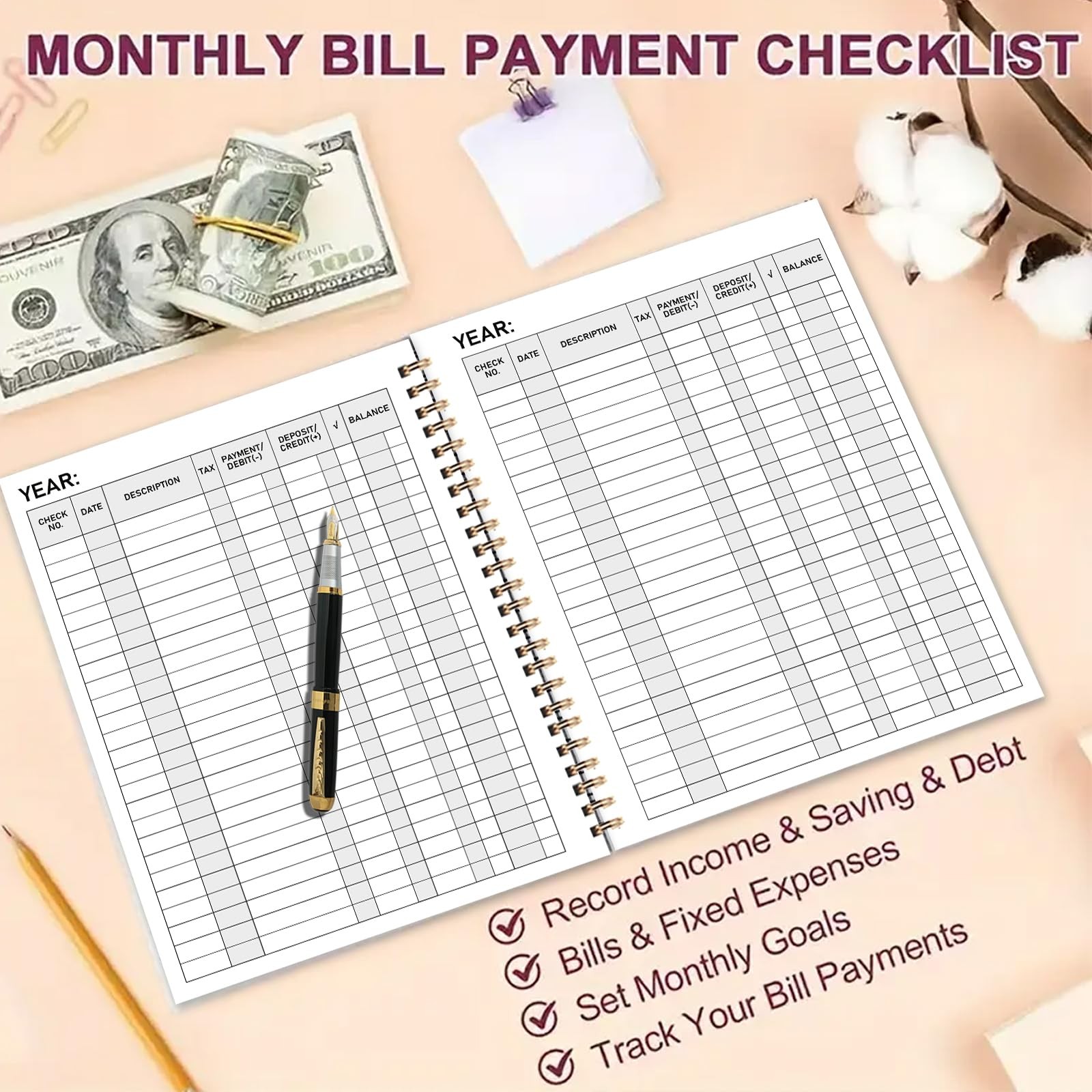 8.5×11 Inch Checkbook Register Book Ledger Register Book for Personal Business