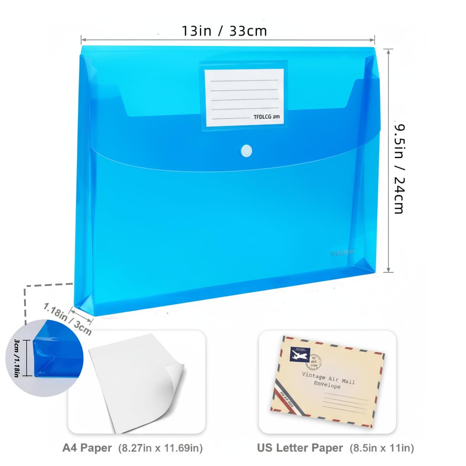 20 Pack Plastic Envelopes with Snap A4/US Letter Size, Assorted Colors