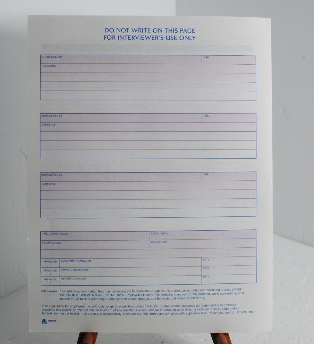 Vintage 2001 Adams 9288 Lot of 21 Application for Employment