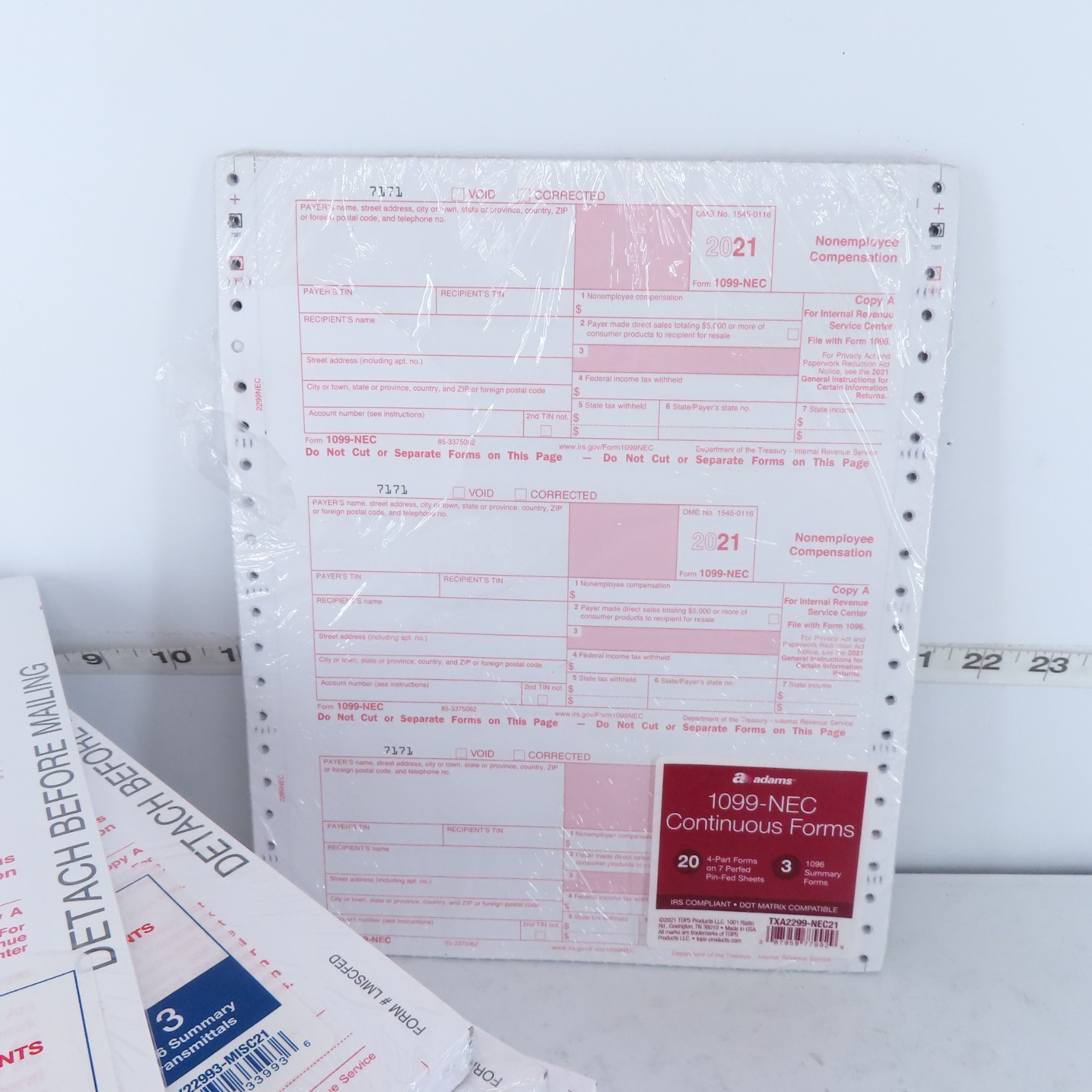 (10) TOPS 1099 MISC 2-UP FORMS + ADAMS 1099 NEC 3-UP CONTINUOUS TAX FORMS 2021