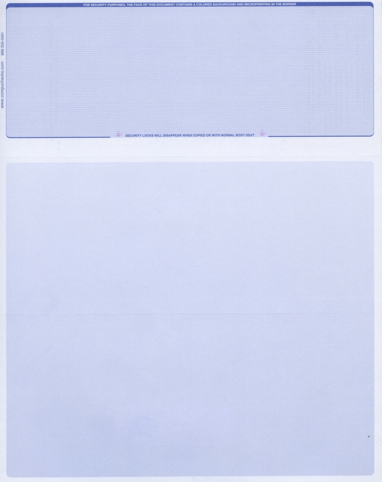 100 Blank Check Stock Paper – Check on Top – Blue Pinstripe