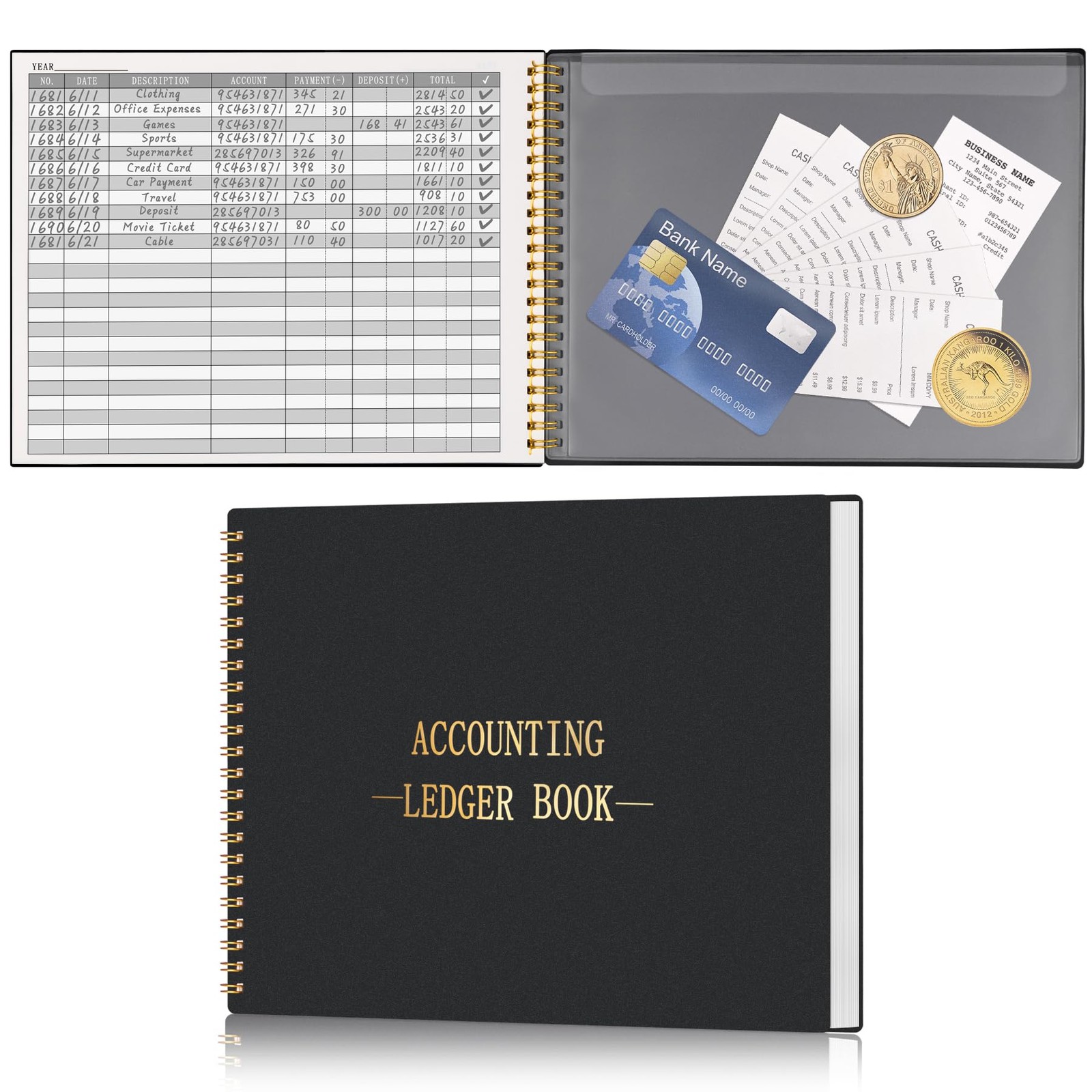 HAUTOCO Accounting Ledger Book for Small Business 10.1 x 7.8”, Black