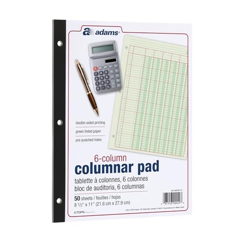 ADAMS ANALYSIS PAD, 8 1/2″ X 11″, 100 PAGES (50 SHEETS), 6 COLUMNS, GREEN