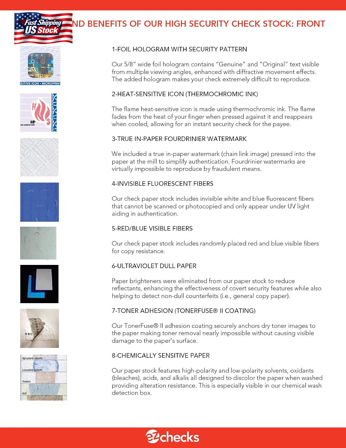 EZ Checks 3 Checks per Page Hologram High Security Laser Check Stock | 150 Sheet