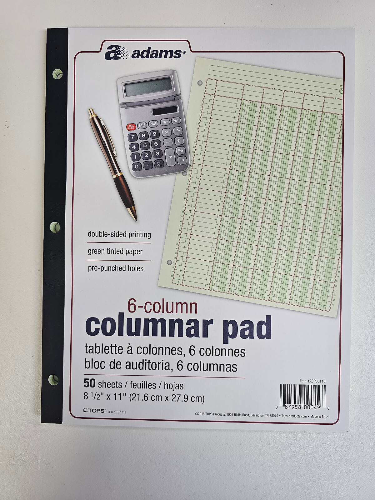 Adams Columnar Analysis Pad, 6 Column, 8 1/2 X 11, Single Page Format, 50 sheets