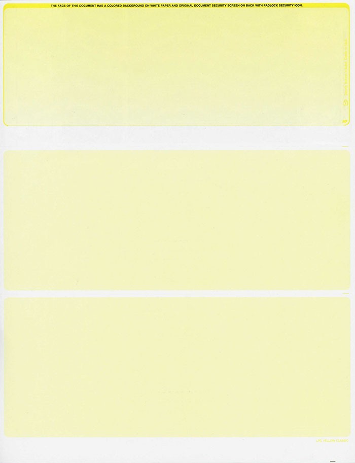 Blank Computer Security Check Paper – Checks on Top (Classic Yellow) Count/500