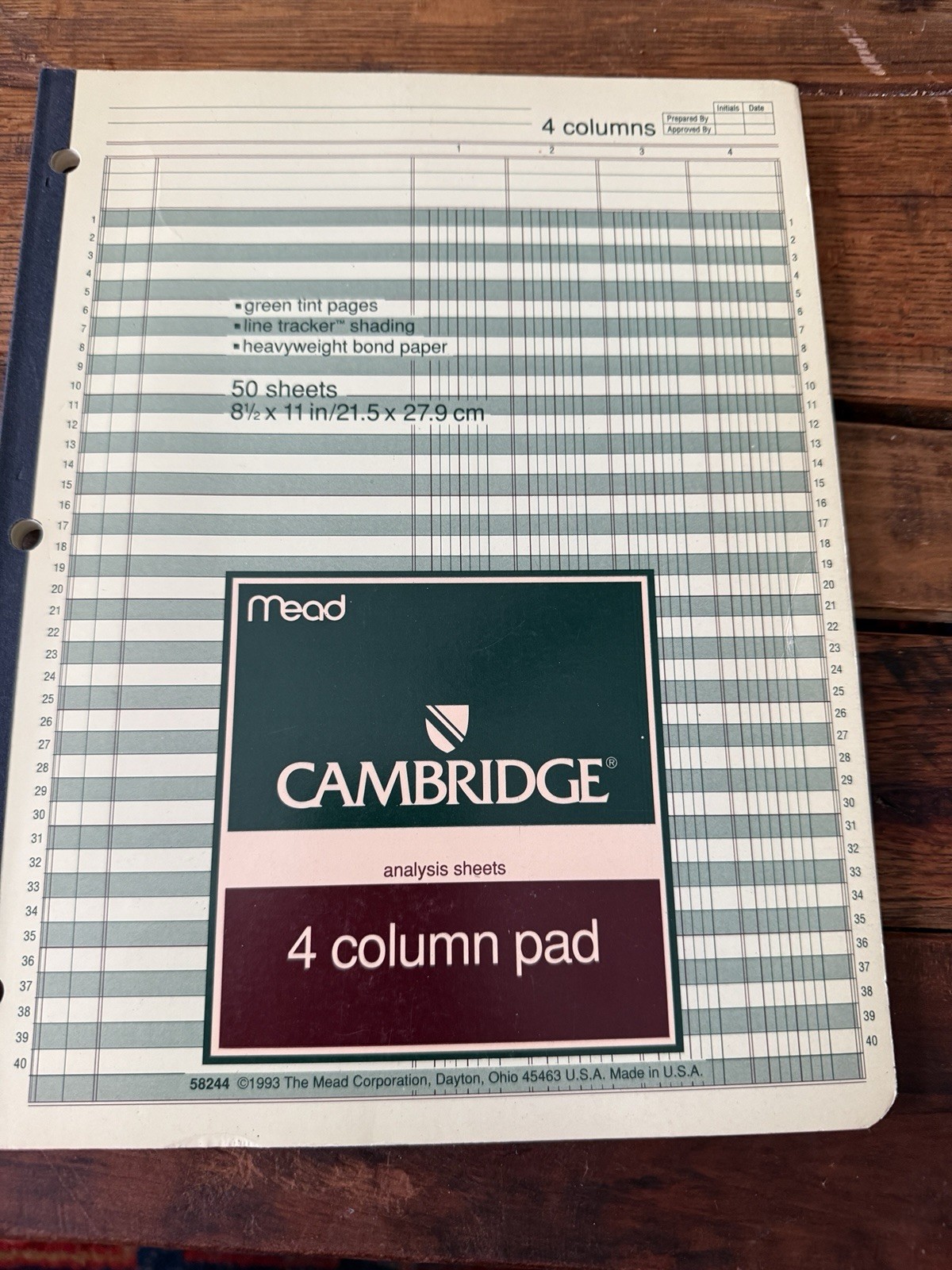 NEW Vintage Mead Cambridge Analysis Sheets 6 Column Pad 50 Sheets; 58244