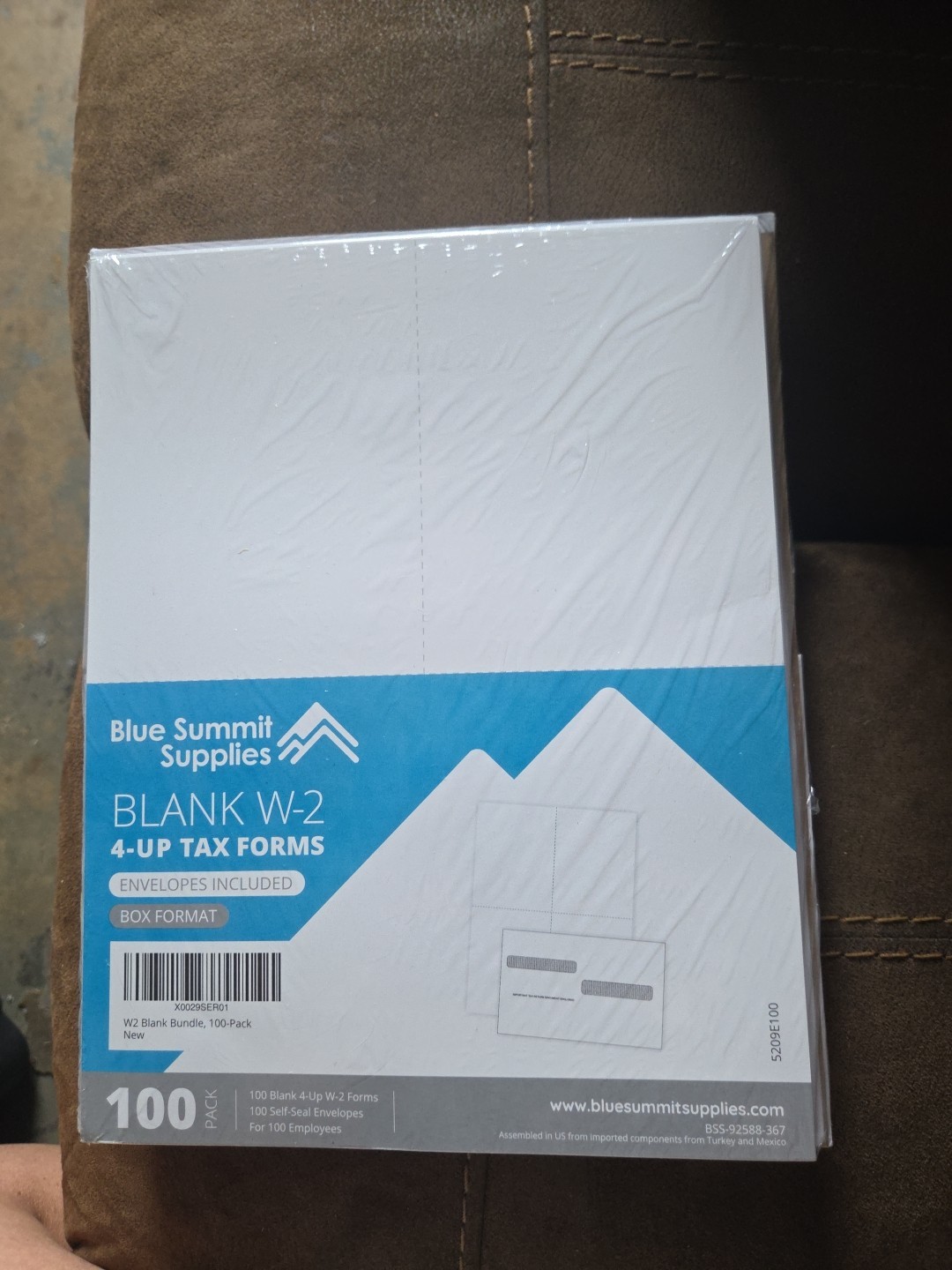 Blue Summit Supplies Blank W-2 4-Up Tax Forms with Envelopes 100 Pack