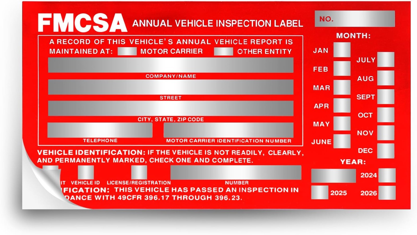 25Pack Inspection Forms and Stickers，Annual Vehicle Inspection Report，Annual …