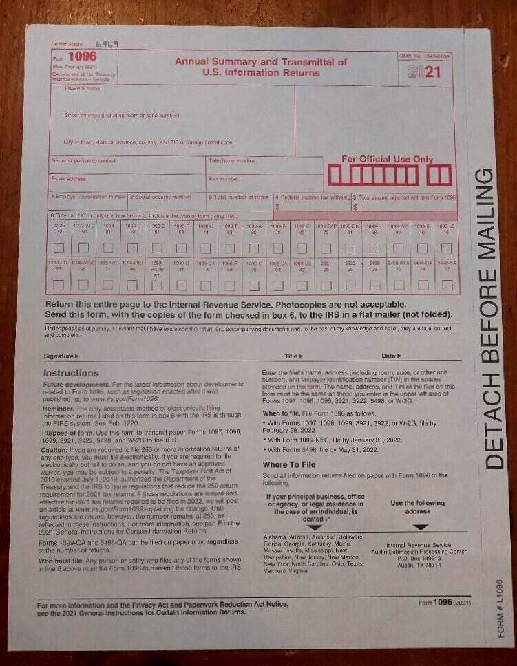 2021 IRS 1099-MISC Forms (for 2 recipients)-For Prior Year’s Tax Filing Season