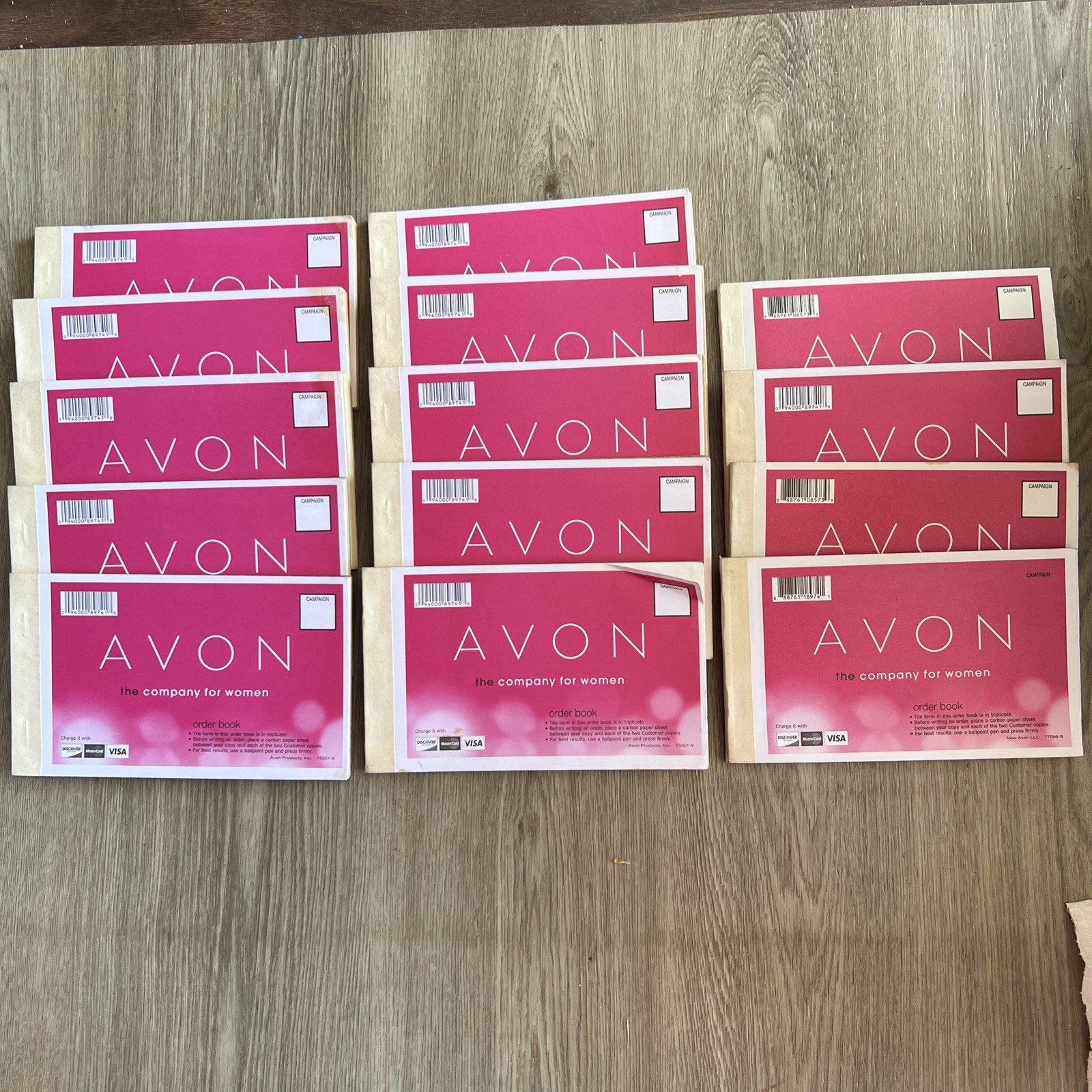Unused AVON Order Receipt Books, Lot of 14, (3) Carbons, Discontinued, Stained