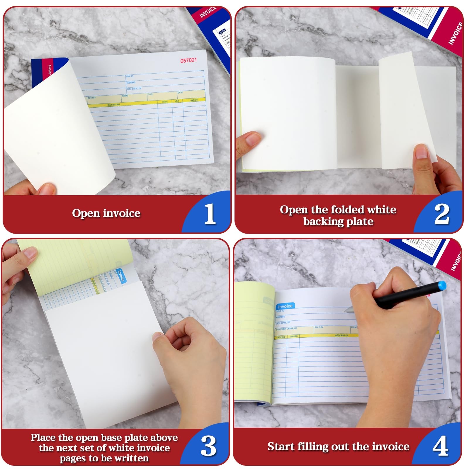 4 Packs Invoice Book for Small Business 2-Part Carbonless, 5-1/8”x7-29/32” Re…