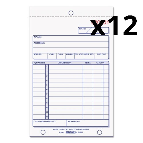 Sales Book, 4 1/4 x 6 3/8, Carbonless Duplicate, 50 Sets/Book, Pack of 12