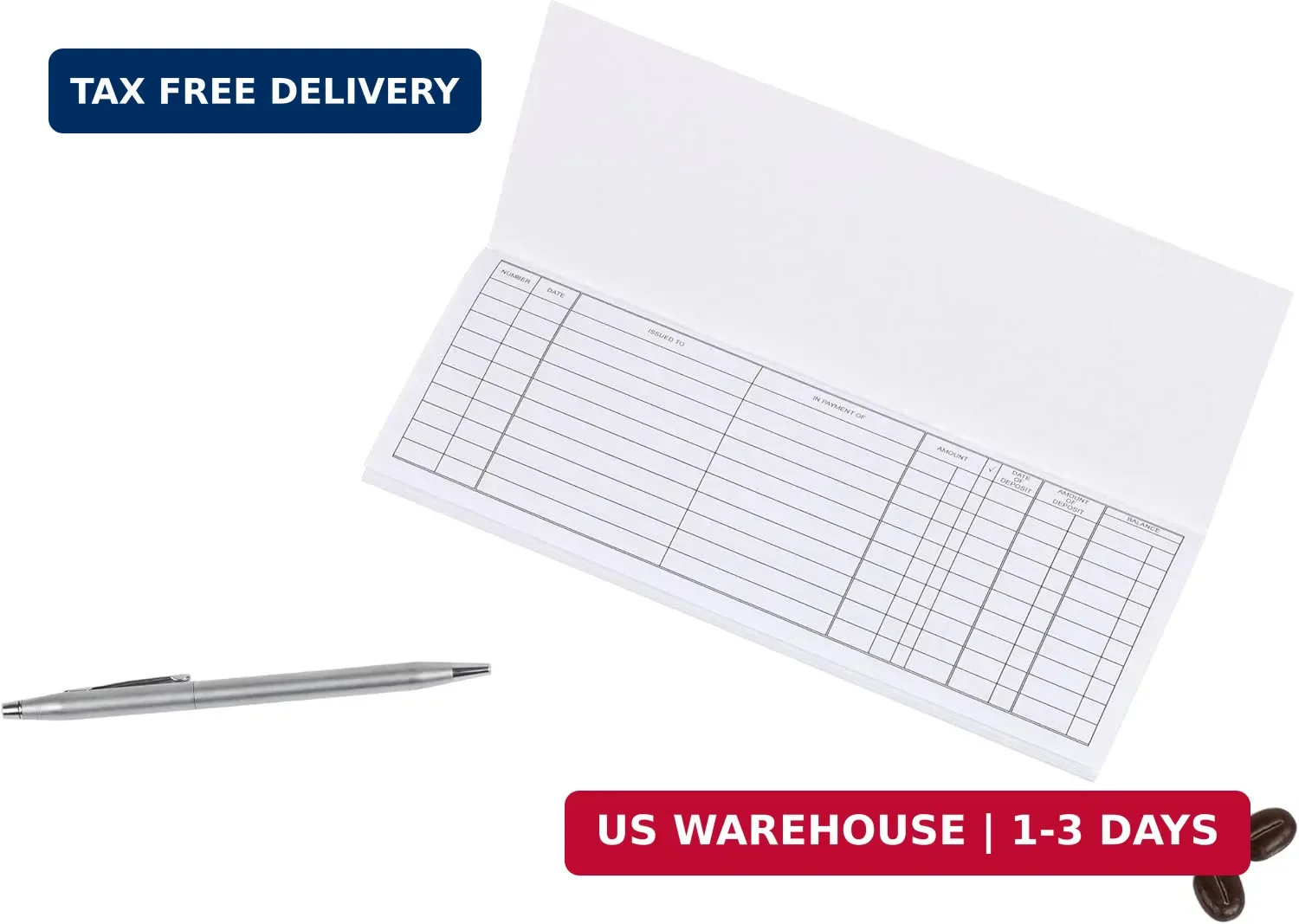 Business Check Register Book – 30 Double-Page Ledger Spreads – 8.625 x 3 Inches,