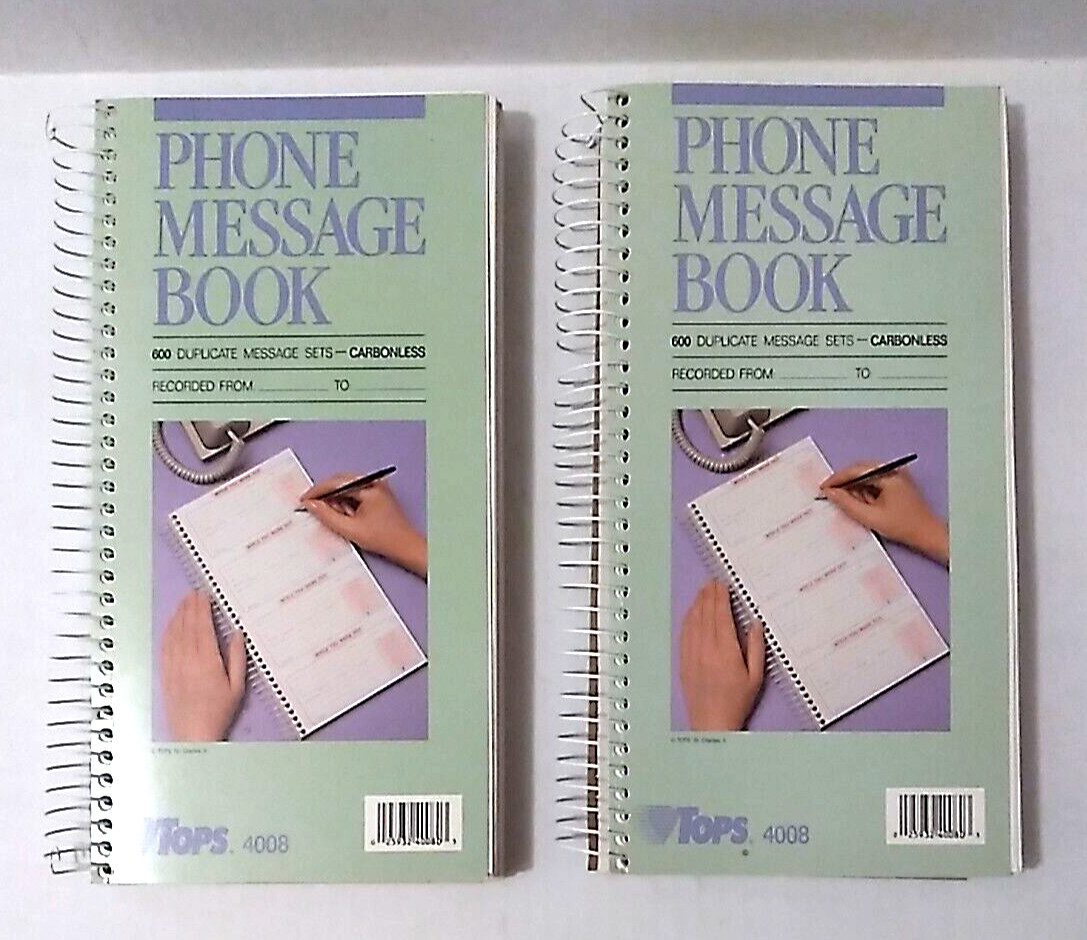 Lot 2 Tops 4008 Phone Message Book 600 Duplicate Carbonless Forms Vintage NEW