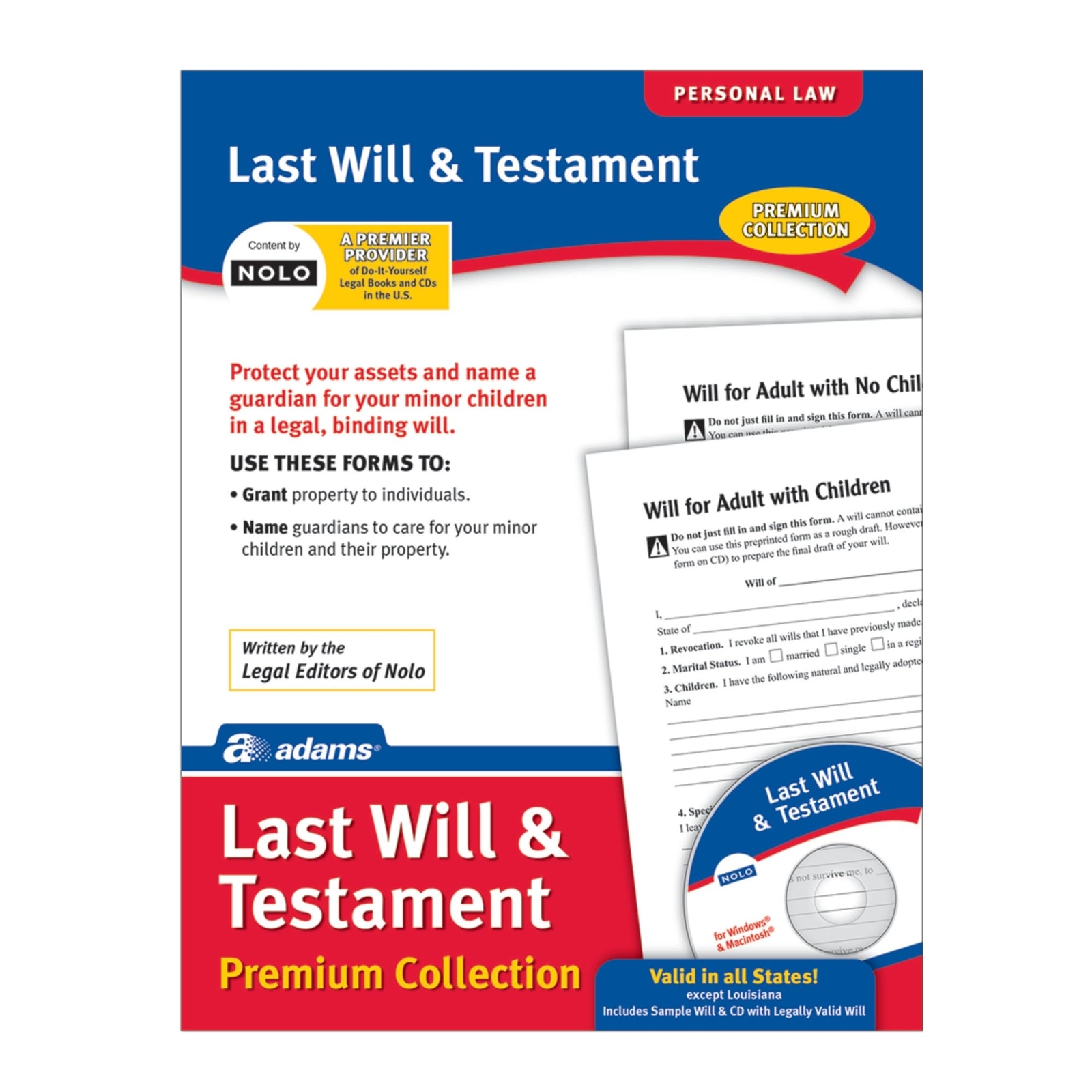 Adams Last Will and Testament Forms and Instructions Downloadable Product