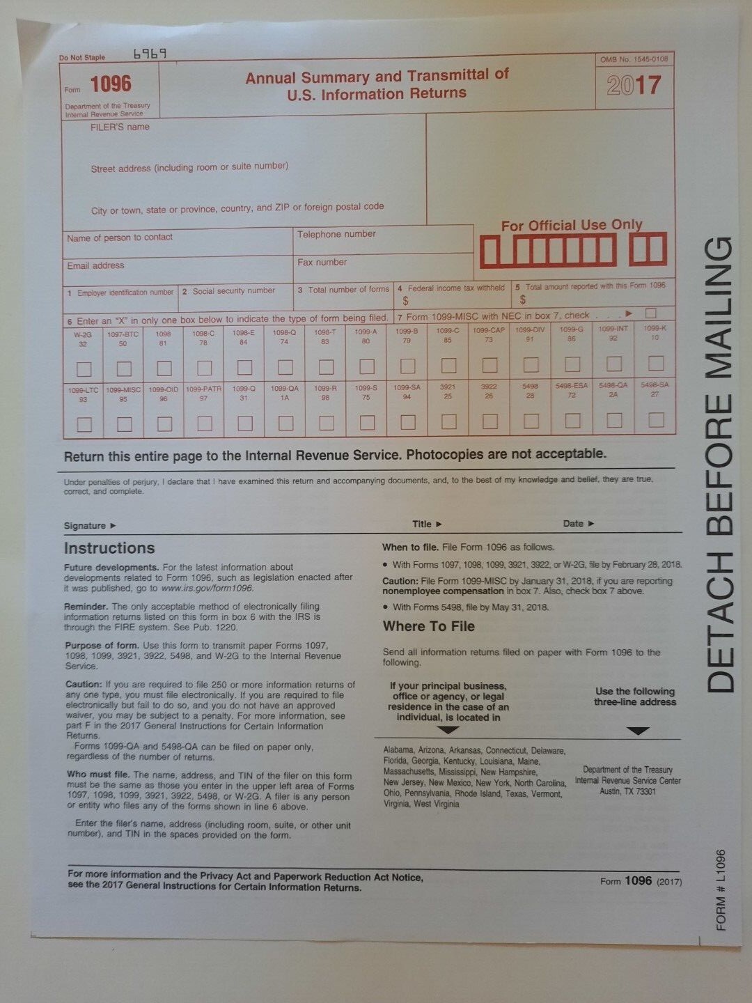 2017 1099-MISC Continuous Income Tax Forms 14 forms 5-part sets & 1 1096 form
