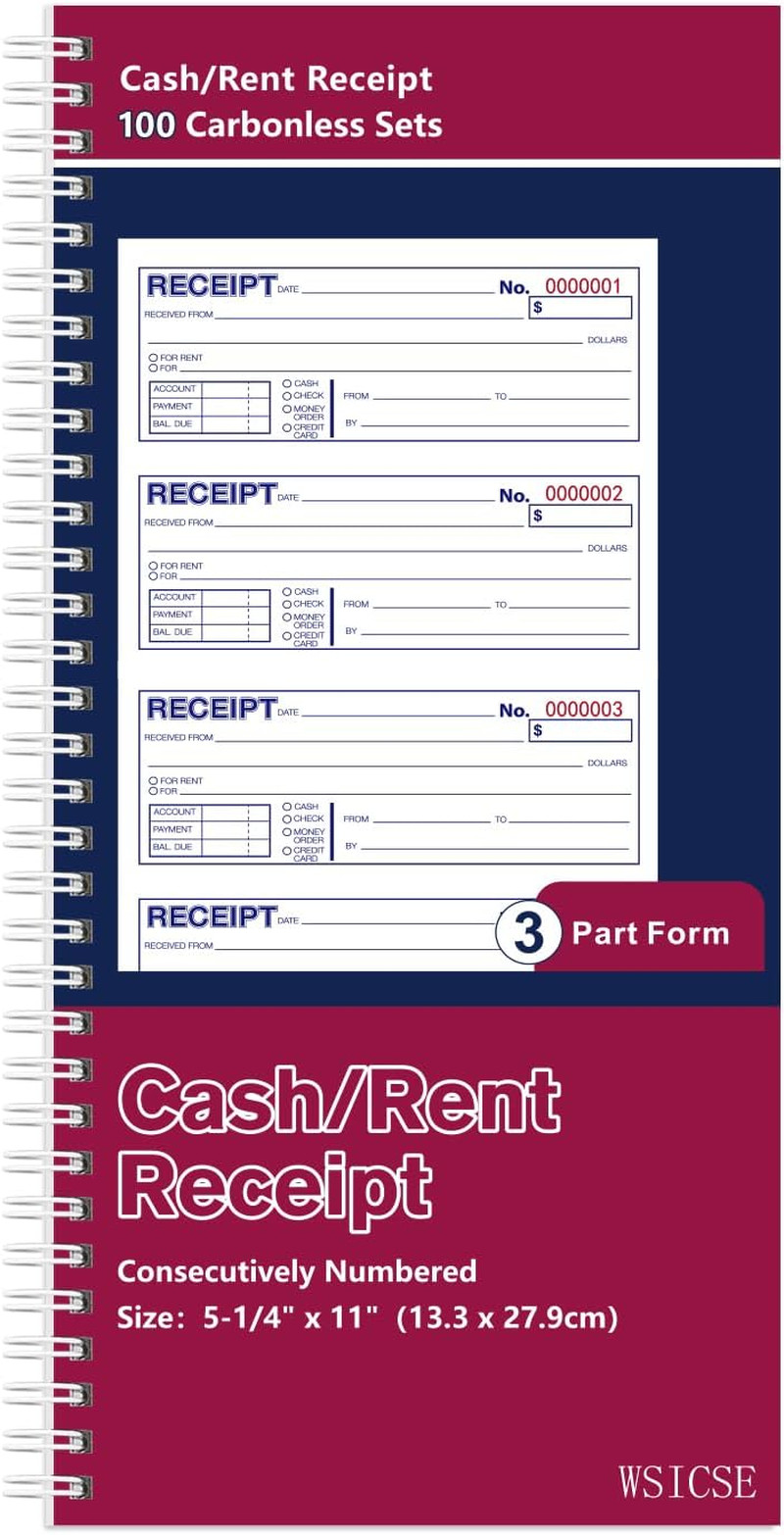 1 Pack Receipt Books with Carbon Copies, Rent Receipt Book, 3-Part Carbonless, 5