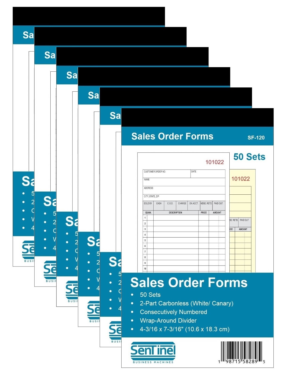 Sentinel Sales Order Forms, 2-Part Carbonless, 6 Books of 50 Sets