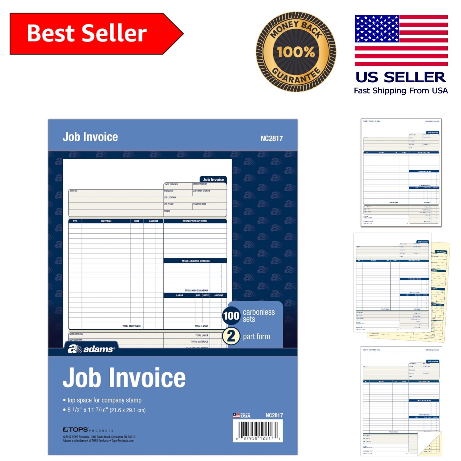 Customizable 2-Part Carbonless Invoice Forms – Perfect for Service & Repair Pros