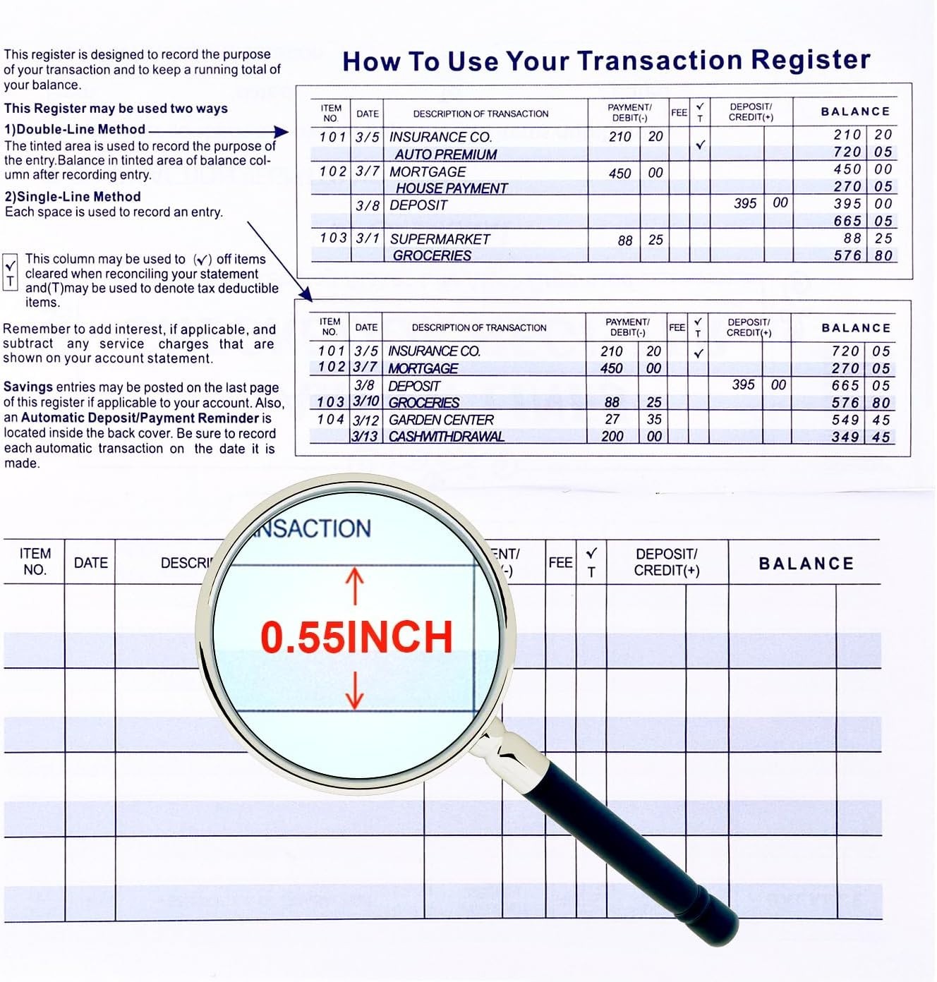12-Pack Larger Lines Check Registers for Easy Financial Tracking
