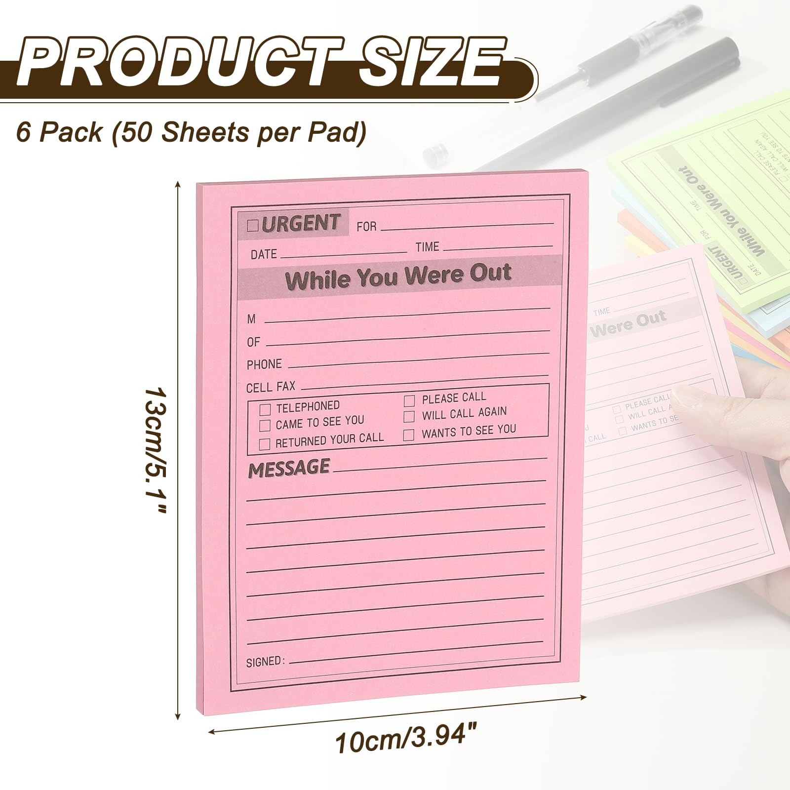 6 Pack While You were Out Message Pad, 4.25 x 5.5 Sticky Notes Notepads 50 Sh…