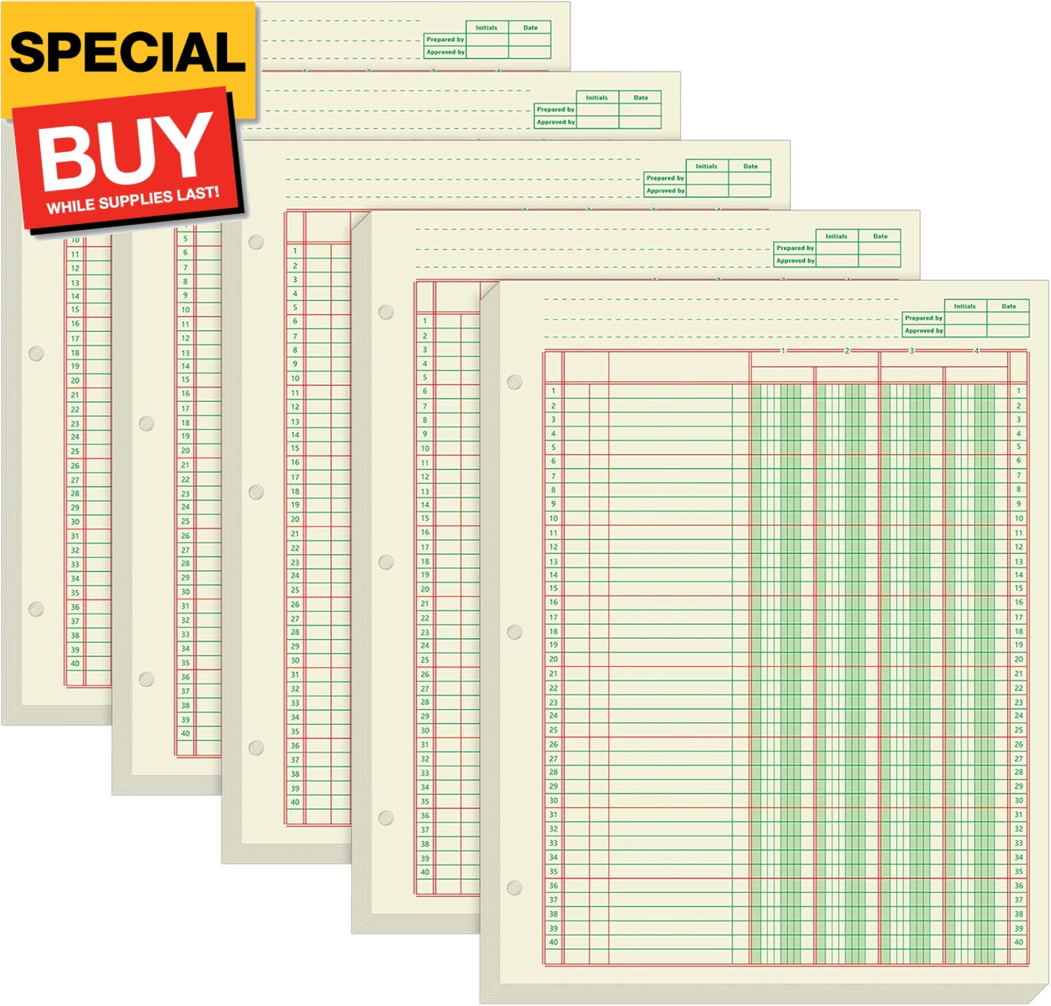 5 Pack 250 Sheets Ledger Paper Accounting Columnar Pads 3 Hole Analysis Accounti