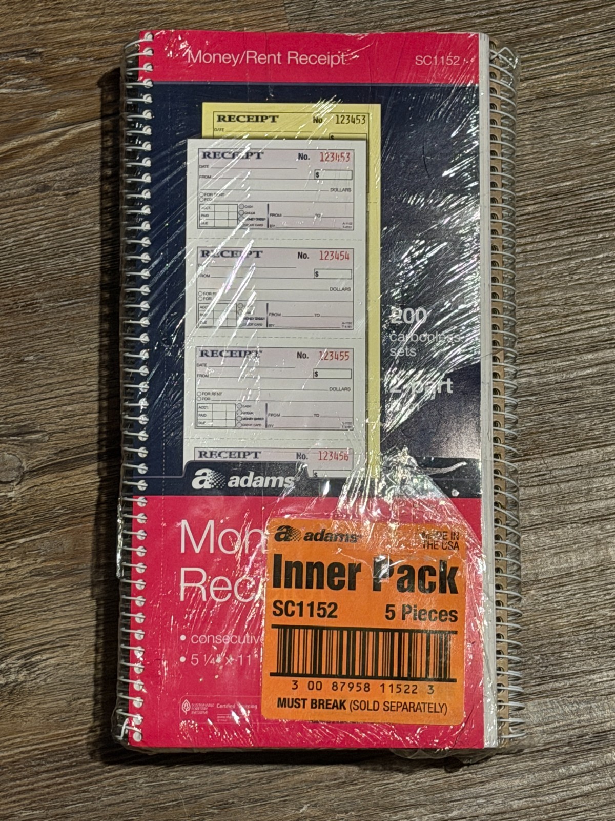 NEW Adams Money / Rent Receipt 5-Pack 2-Part Forms (SC1152, SC1182) – 1000 Forms