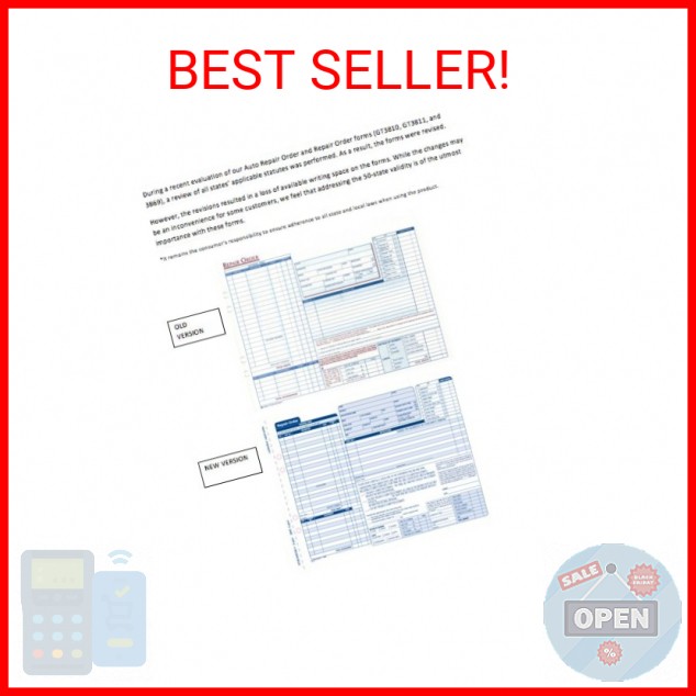 Adams Garage Repair Order Forms, 8.5 x 11.44 Inches, 3 Part, 50 Sets, White and