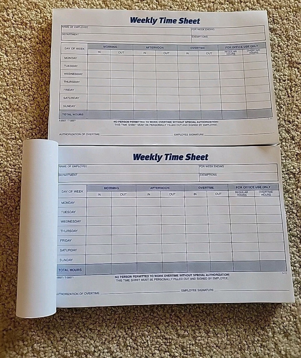 NEW adams Weekly Time Sheets 9507/ 5.5″ x 8.5″ 2 Pads/181 Sheets Total (100+81)
