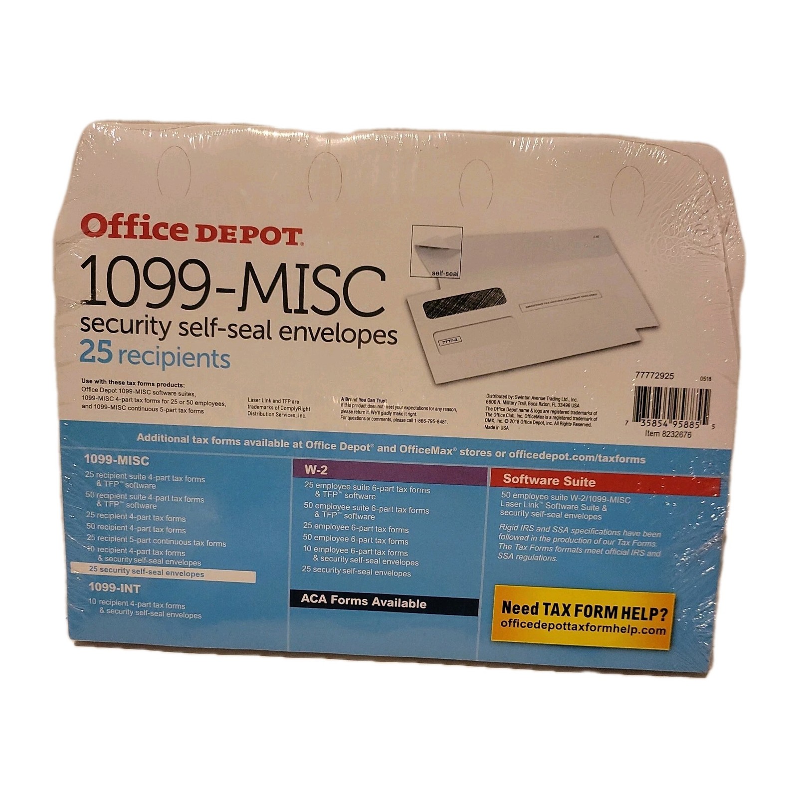 1099-MISC IRS Tax Security Self Seal Envelopes – Pack of 25 – 8232676 – New