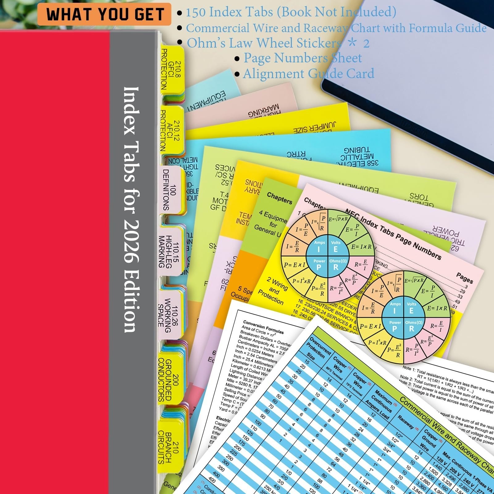 Mevisky Index Tabs for 2026 NEC Code Book – 134 Color-Coded Laminated Tabs