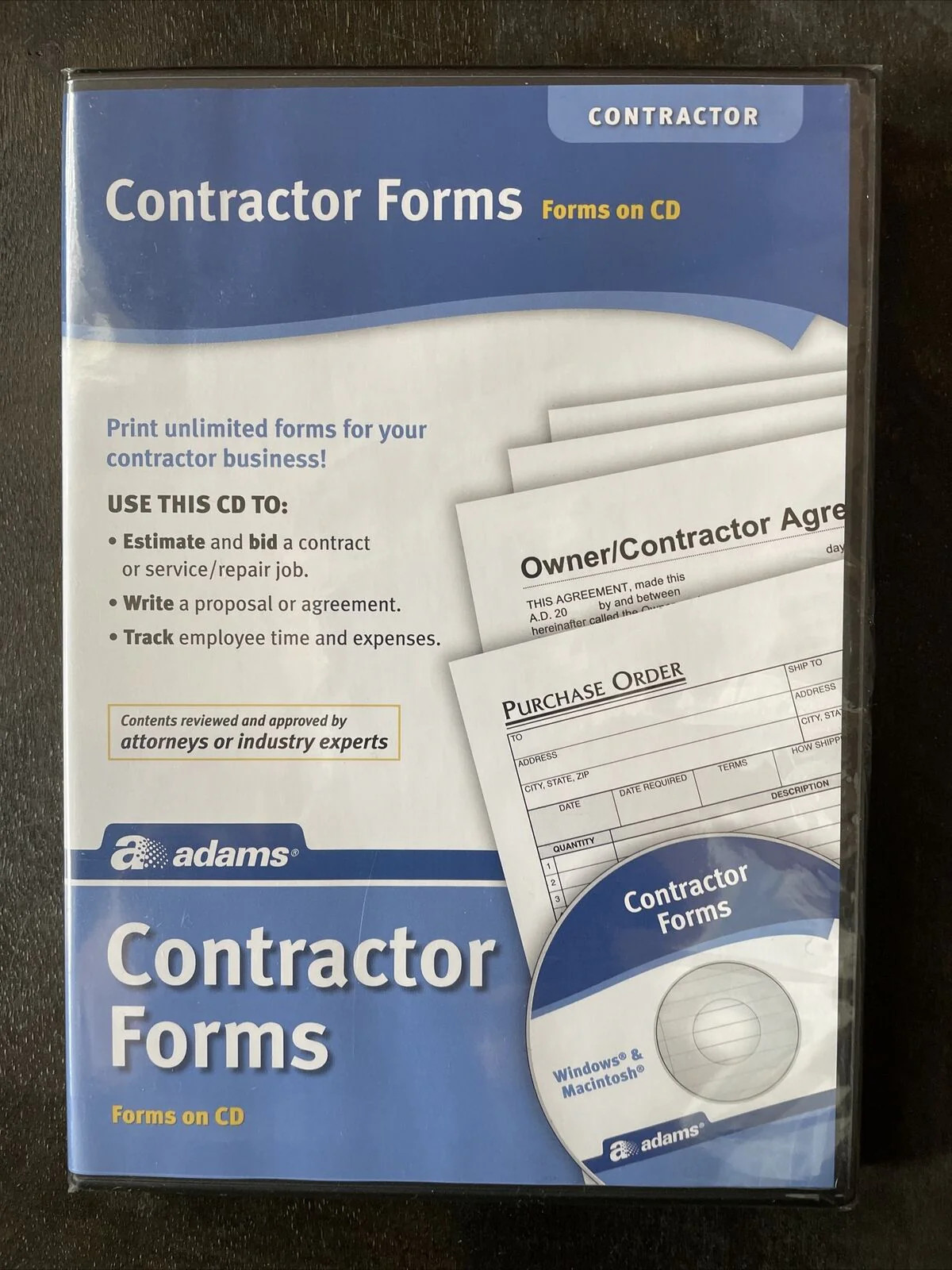 Adams Contractor Forms on CD SS4301 Windows & Macintosh PDF And Excel Sealed