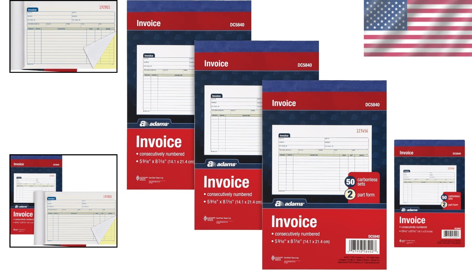 3-Pack Invoice Book Set: Carbonless with Unique Horizontal Design, 150 Invoices