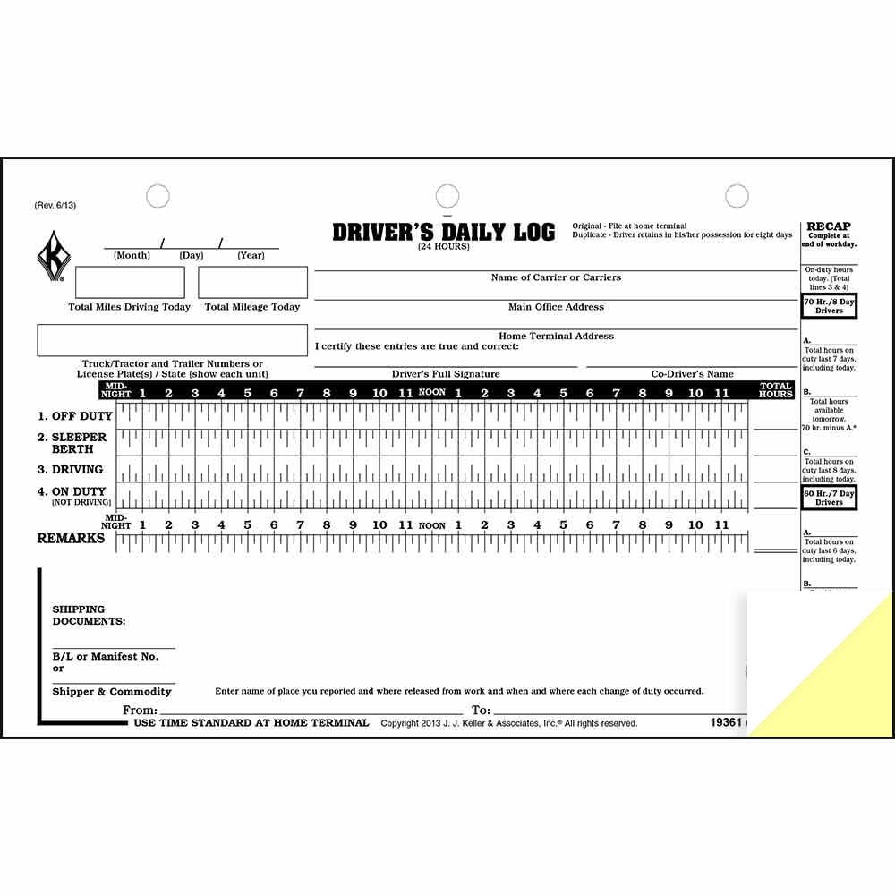 Driver Daily Log 10-pk. with 7- & 8-Day Recap, Shrinkwrapped, 2-Ply Carbonless