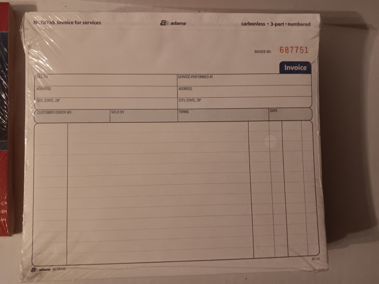 4 pack Adams Invoice for Services 50 Unit, 7.44 x 8.5 Inches, White/Canary/Pink
