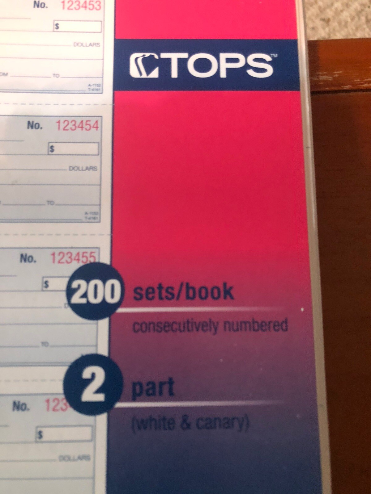 Tops Money Rent Receipt Book, 2 Part Carbonless, 7 5/8″ x 11″ Spiral 200 Sets