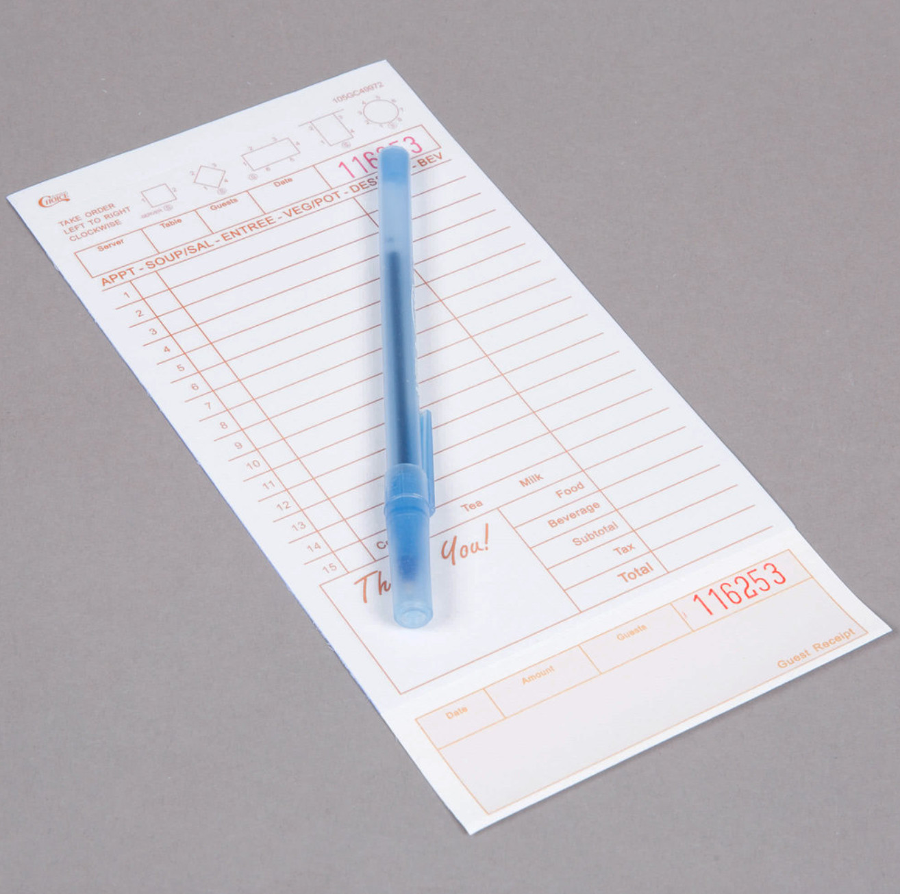 2 Part Tan and White Carbonless Guest Checks w/ Bottom Guest Receipt 2000 Case
